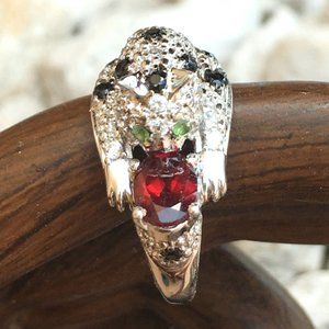 Genuine Multigem Cat Ring .925 Tsavorite Garnet Spinel Natural Wraparound